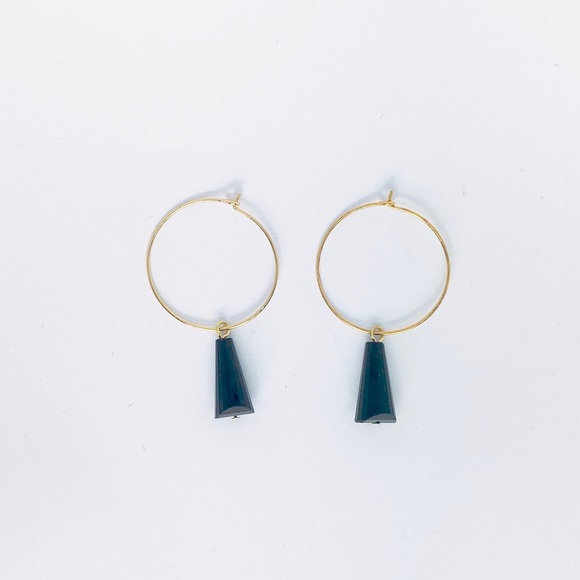 Kate Stylist Jewelry - New! Gold Hoop Black Beaded Dangle Earrings